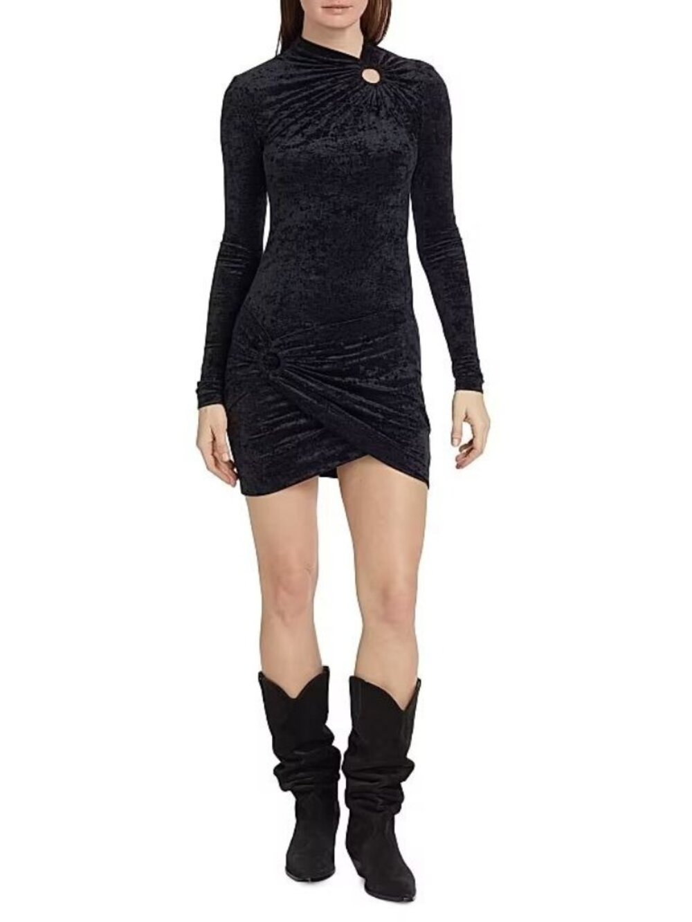 ISABEL MARANT Etoile Black Crushed Velvet Havana Dress Size 38 / US 6 NEW NWT